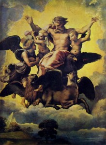 Raffaello Sanzio: Visione di Ezechiele, Firenze Palazzo Pitti (30 cm.).